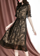 Load image into Gallery viewer, Elegant Black Embroideried Hollow Out Silk Long Dresses Summer