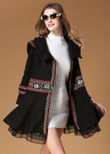 Load image into Gallery viewer, Elegant Black Hooded Embroideried Woolen Coat Winter