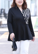 Load image into Gallery viewer, Elegant Black Peter Pan Collar Striped Patchwork Shirt Long Sleeve