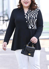 Load image into Gallery viewer, Elegant Black Peter Pan Collar Striped Patchwork Shirt Long Sleeve