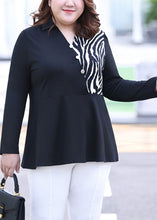 Load image into Gallery viewer, Elegant Black Peter Pan Collar Striped Patchwork Shirt Long Sleeve