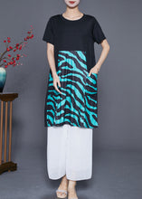 Load image into Gallery viewer, Elegant Black Striped Patchwork Pockets Cotton Maxi Dresses Summer