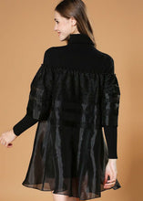 Load image into Gallery viewer, Elegant Black Turtle Neck Nail Bead Patchwork Organza Knit Dresses Spring