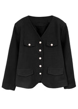 Load image into Gallery viewer, Elegant Black V Neck Button Patchwork Cotton Coats Fall