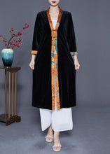 Load image into Gallery viewer, Elegant Black V Neck Patchwork Chinese Button Silk Velour Trench Coats Spring