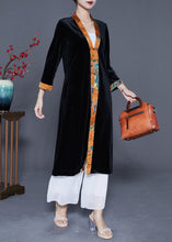 Load image into Gallery viewer, Elegant Black V Neck Patchwork Chinese Button Silk Velour Trench Coats Spring