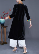 Load image into Gallery viewer, Elegant Black V Neck Patchwork Chinese Button Silk Velour Trench Coats Spring