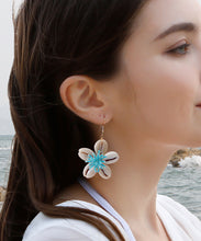 Load image into Gallery viewer, Elegant Blue Floral Knit Fabric Shell Drop Earrings