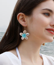 Load image into Gallery viewer, Elegant Blue Floral Knit Fabric Shell Drop Earrings