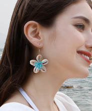 Load image into Gallery viewer, Elegant Blue Floral Knit Fabric Shell Drop Earrings