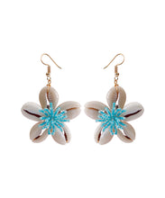 Load image into Gallery viewer, Elegant Blue Floral Knit Fabric Shell Drop Earrings