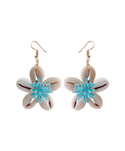 Elegant Blue Floral Knit Fabric Shell Drop Earrings