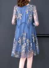 Load image into Gallery viewer, Elegant Blue O-Neck Embroideried Patchwork Tulle Vacation Dresses Half Sleeve