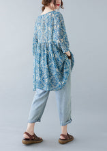 Load image into Gallery viewer, Elegant Blue Oversized Print Linen Mini Dresses Summer