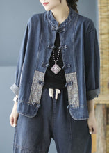 Load image into Gallery viewer, Elegant Blue Pockets Button Patchwork Fall Denim Long sleeve Coat