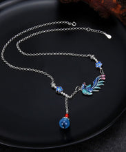 Load image into Gallery viewer, Elegant Blue Sterling Silver Cloisonne Phoenix Tassel Pendant Necklace