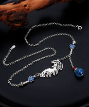 Load image into Gallery viewer, Elegant Blue Sterling Silver Cloisonne Phoenix Tassel Pendant Necklace