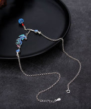 Load image into Gallery viewer, Elegant Blue Sterling Silver Cloisonne Phoenix Tassel Pendant Necklace