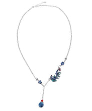 Load image into Gallery viewer, Elegant Blue Sterling Silver Cloisonne Phoenix Tassel Pendant Necklace