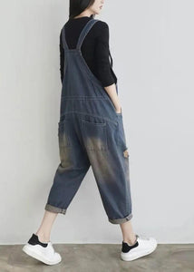 Elegant Blue V Neck Patchwork Button Jumpsuit Summer