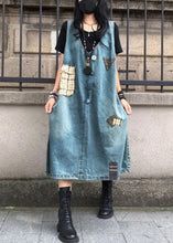 Load image into Gallery viewer, Elegant Blue V Neck Patchwork Denim Maxi Slip Dress Sleeveless