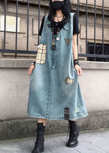 Load image into Gallery viewer, Elegant Blue V Neck Patchwork Denim Maxi Slip Dress Sleeveless