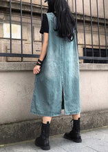 Load image into Gallery viewer, Elegant Blue V Neck Patchwork Denim Maxi Slip Dress Sleeveless