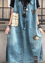 Load image into Gallery viewer, Elegant Blue V Neck Patchwork Denim Maxi Slip Dress Sleeveless