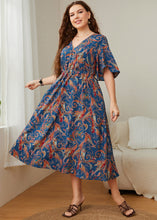 Load image into Gallery viewer, Elegant Blue V Neck Print Patchwork Chiffon Maxi Dress Summer