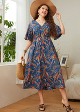 Load image into Gallery viewer, Elegant Blue V Neck Print Patchwork Chiffon Maxi Dress Summer