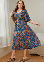 Load image into Gallery viewer, Elegant Blue V Neck Print Patchwork Chiffon Maxi Dress Summer