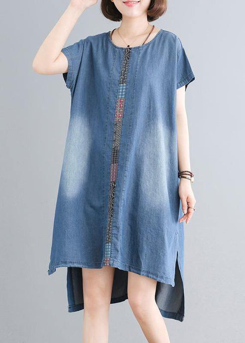 Elegant Cotton clothes Women Indian Casual Spliced Pockets Denim Dress