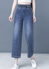 Load image into Gallery viewer, Elegant Denim Blue Patchwork Elastic Waist Crop Wide Leg Pants