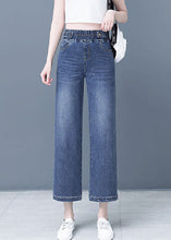 Load image into Gallery viewer, Elegant Denim Blue Patchwork Elastic Waist Crop Wide Leg Pants