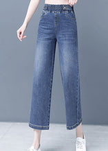 Load image into Gallery viewer, Elegant Denim Blue Patchwork Elastic Waist Crop Wide Leg Pants