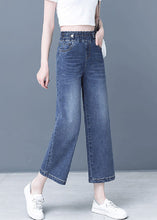 Load image into Gallery viewer, Elegant Denim Blue Patchwork Elastic Waist Crop Wide Leg Pants