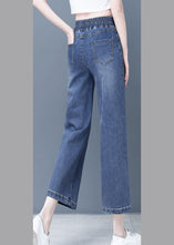 Load image into Gallery viewer, Elegant Denim Blue Patchwork Elastic Waist Crop Wide Leg Pants