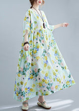 Load image into Gallery viewer, Elegant Green Oversized Print Cotton Maxi Dresses Summer