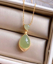 Load image into Gallery viewer, Elegant Green Sterling Silver 18K Gold Inlaid Jade Pendant Necklace