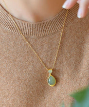 Load image into Gallery viewer, Elegant Green Sterling Silver 18K Gold Inlaid Jade Pendant Necklace