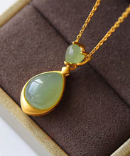 Load image into Gallery viewer, Elegant Green Sterling Silver 18K Gold Inlaid Jade Pendant Necklace