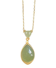 Load image into Gallery viewer, Elegant Green Sterling Silver 18K Gold Inlaid Jade Pendant Necklace