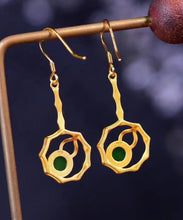 Load image into Gallery viewer, Elegant Green Sterling Silver Overgild Jade Gourd Drop Earrings