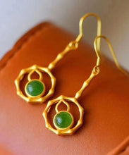 Load image into Gallery viewer, Elegant Green Sterling Silver Overgild Jade Gourd Drop Earrings