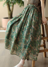 Load image into Gallery viewer, Elegant Green Wrinkled Pockets Patchwork Linen Skirts Summer