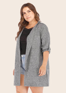 Elegant Grey V Neck Patchwork Button Trench Coats Long Sleeve