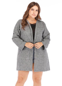 Elegant Grey V Neck Patchwork Button Trench Coats Long Sleeve