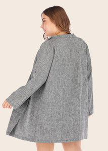 Elegant Grey V Neck Patchwork Button Trench Coats Long Sleeve