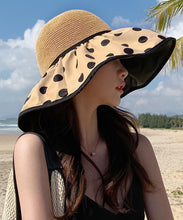 Load image into Gallery viewer, Elegant Khaki Dot Print Patchwork Straw Woven Floppy Sun Hat