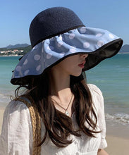 Load image into Gallery viewer, Elegant Khaki Dot Print Patchwork Straw Woven Floppy Sun Hat